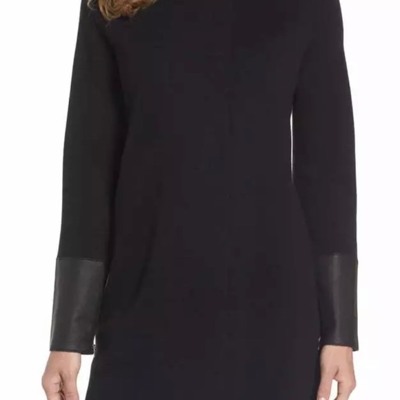 Eileen Fisher 100% Wool Sweater with leather cuffed sleeves - Picture 1 of 13